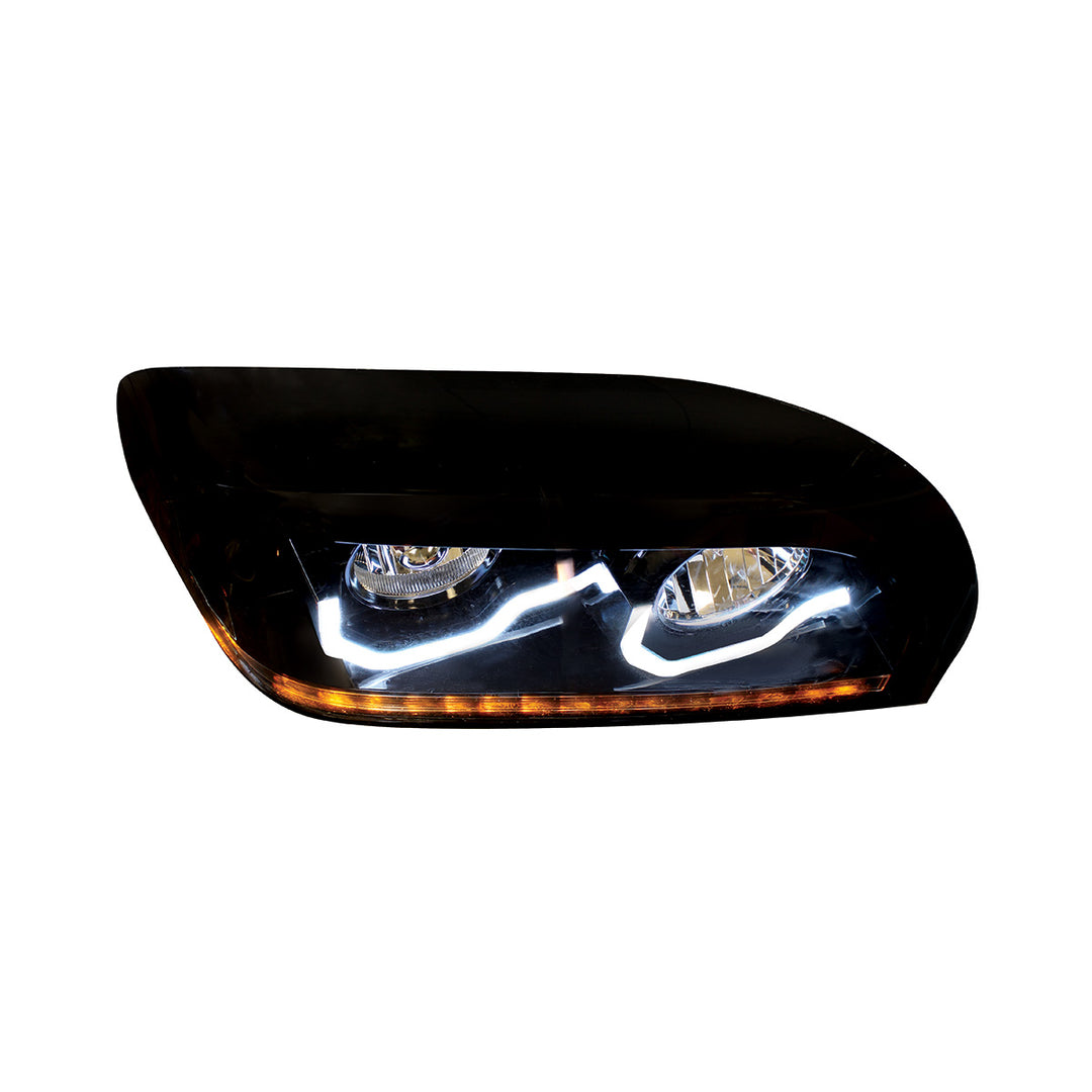 Blackout Headlight With LED Turn Signal &amp; Light Bar For 1996-2010 Freightliner Century - Passenger