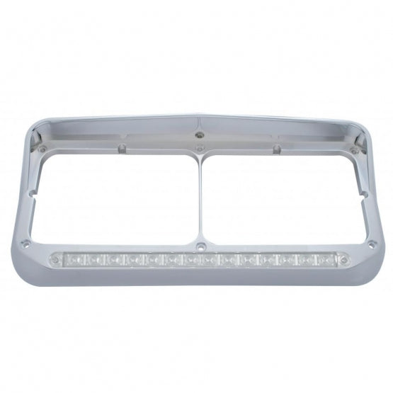 Rectangular Dual Headlight Bezel With Visor And LED Sequential Light Bar (Passenger) - Amber LED/Clear Lens