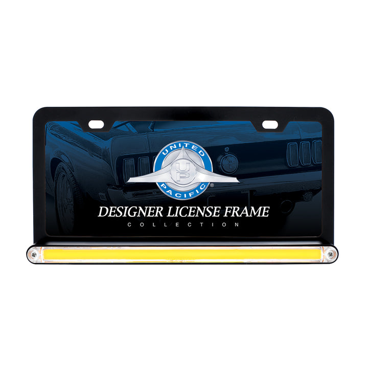 Black License Plate Frame With 24 LED 12" GloLight Bar - Amber LED/Clear Lens