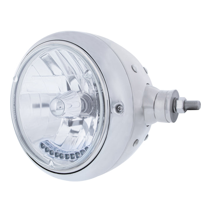 Stainless Steel Guide 682-C Style Headlight Assembly W/Crystal Lens &amp; 10 LEDs Position Light - R/H (Horizontal Mount)