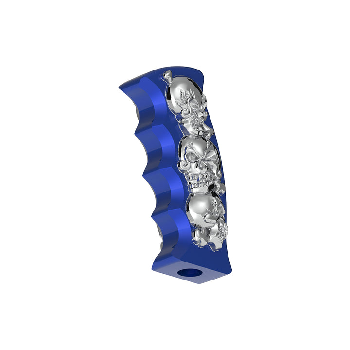 Thread-On Skulls Pistol Grip Gearshift Knob - Indigo Blue With Chrome Skulls