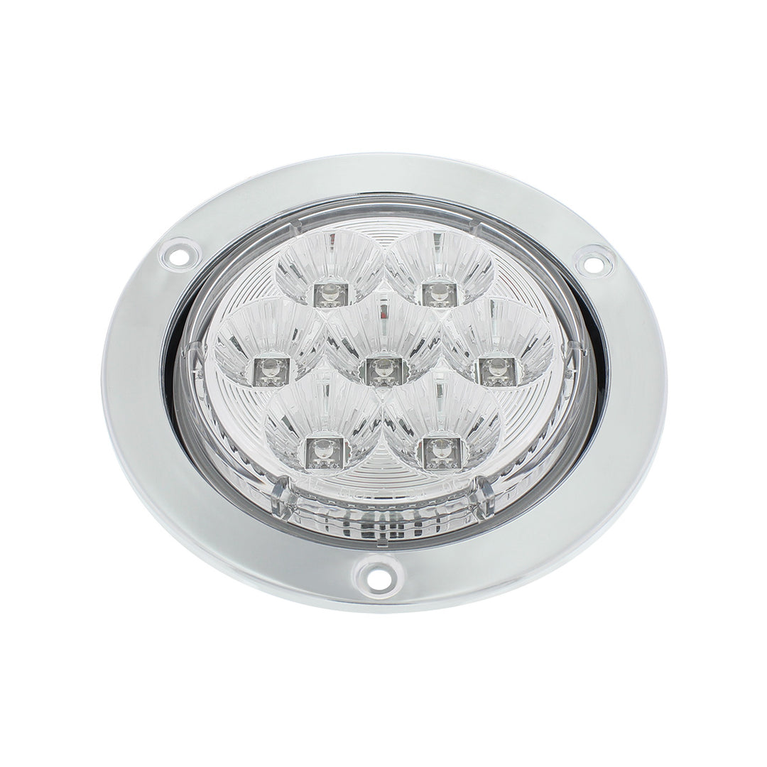 7 LED 4" Round Stainless Steel Flange Light (Stop, Turn &amp; Tail) - Red LED/Clear Lens
