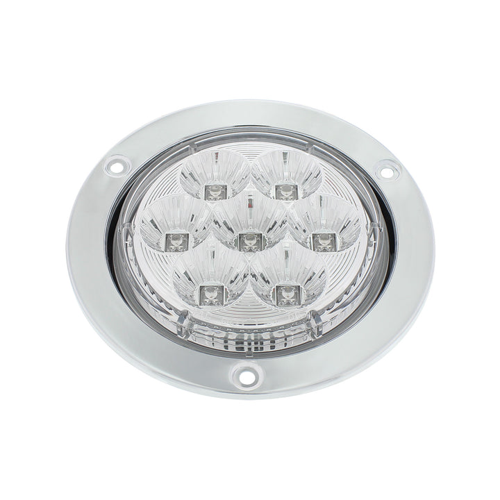 7 LED 4" Round Stainless Steel Flange Light (Stop, Turn &amp; Tail) - Red LED/Clear Lens