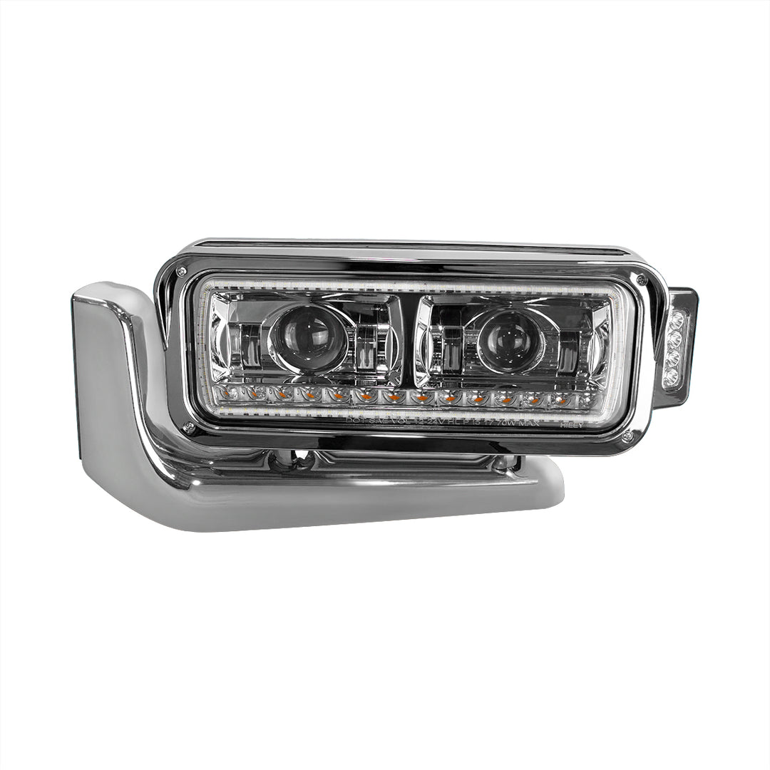 High Power LED Chrome Projection Headlight Assembly With Mounting Arm &amp; Turn Signal - Driver