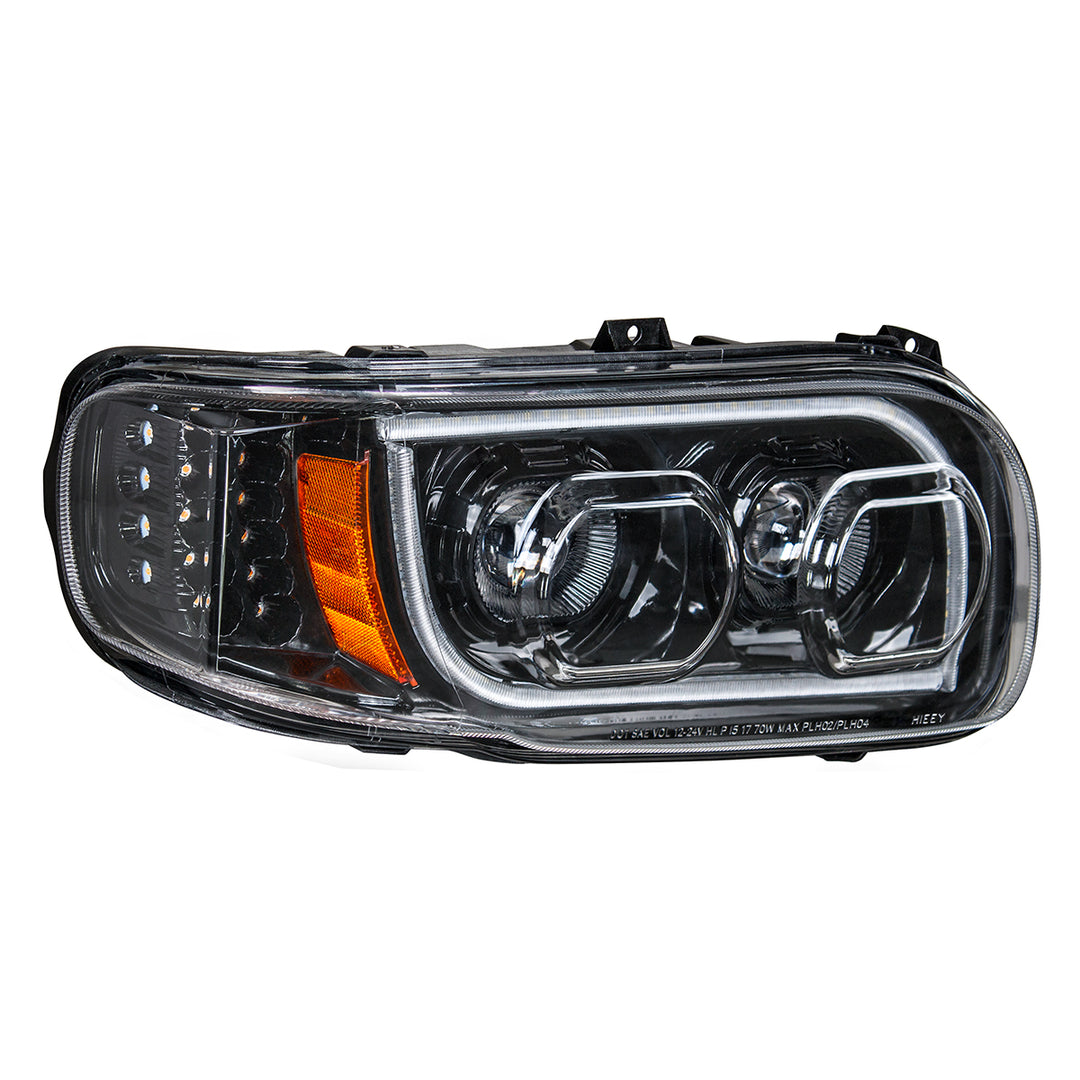 High Power LED "Blackout" Headlight With 16 LED Turn &amp; 57 LED Bar For 2008-2024 Peterbilt 389 - Passenger