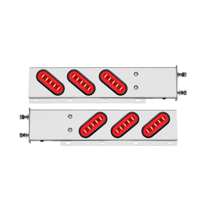 3-3/4" Bolt Pattern Stainless Steel Spring Loaded Bar With 6 x 22 Red LED 6" Oval GloLight &amp; Grommet - Clear Lens (Pair)