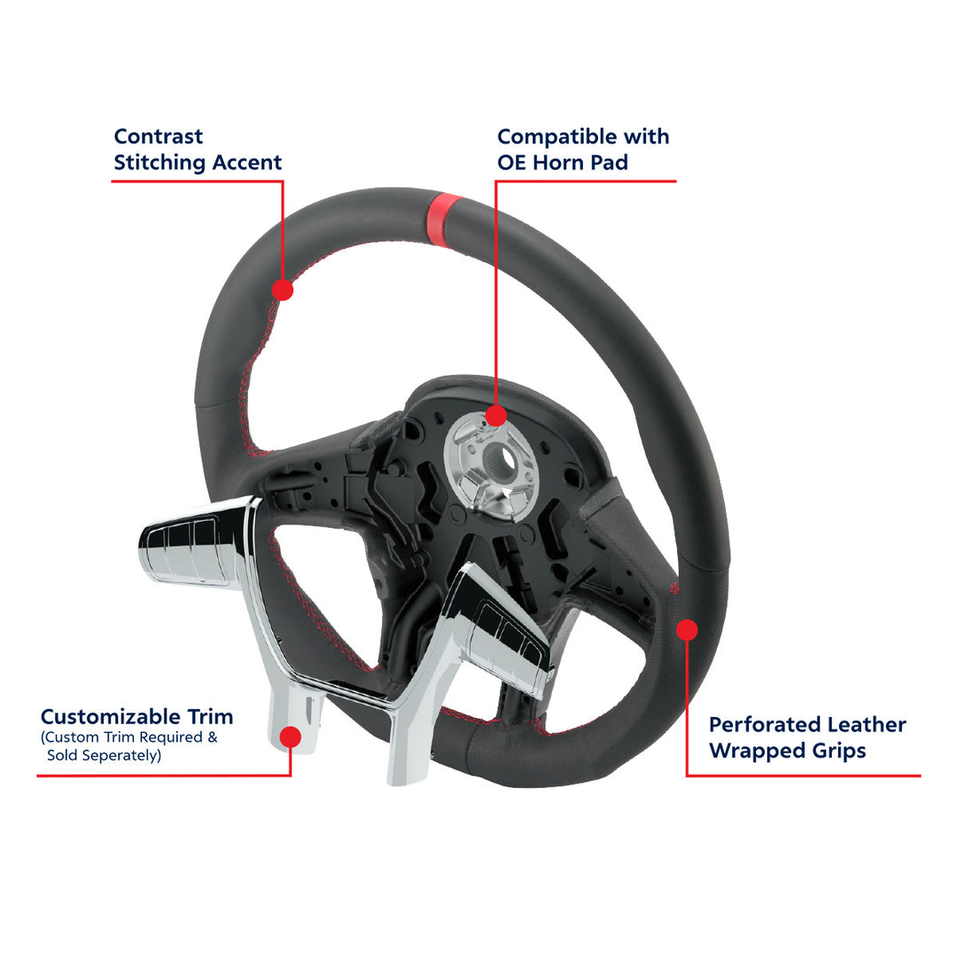 18" YourGrip GT PRO Leather Steering Wheel For 2012-2021 Peterbilt 579 &amp; 2013-2021 Kenworth T680 - Black