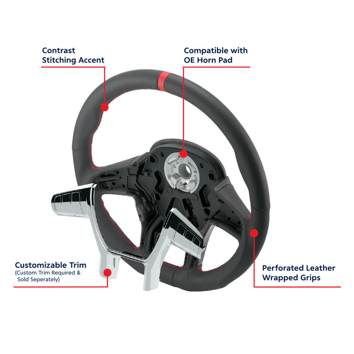 18" YourGrip GT PRO Leather Steering Wheel For 2012-2021 Peterbilt 579 &amp; 2013-2021 Kenworth T680 - Black