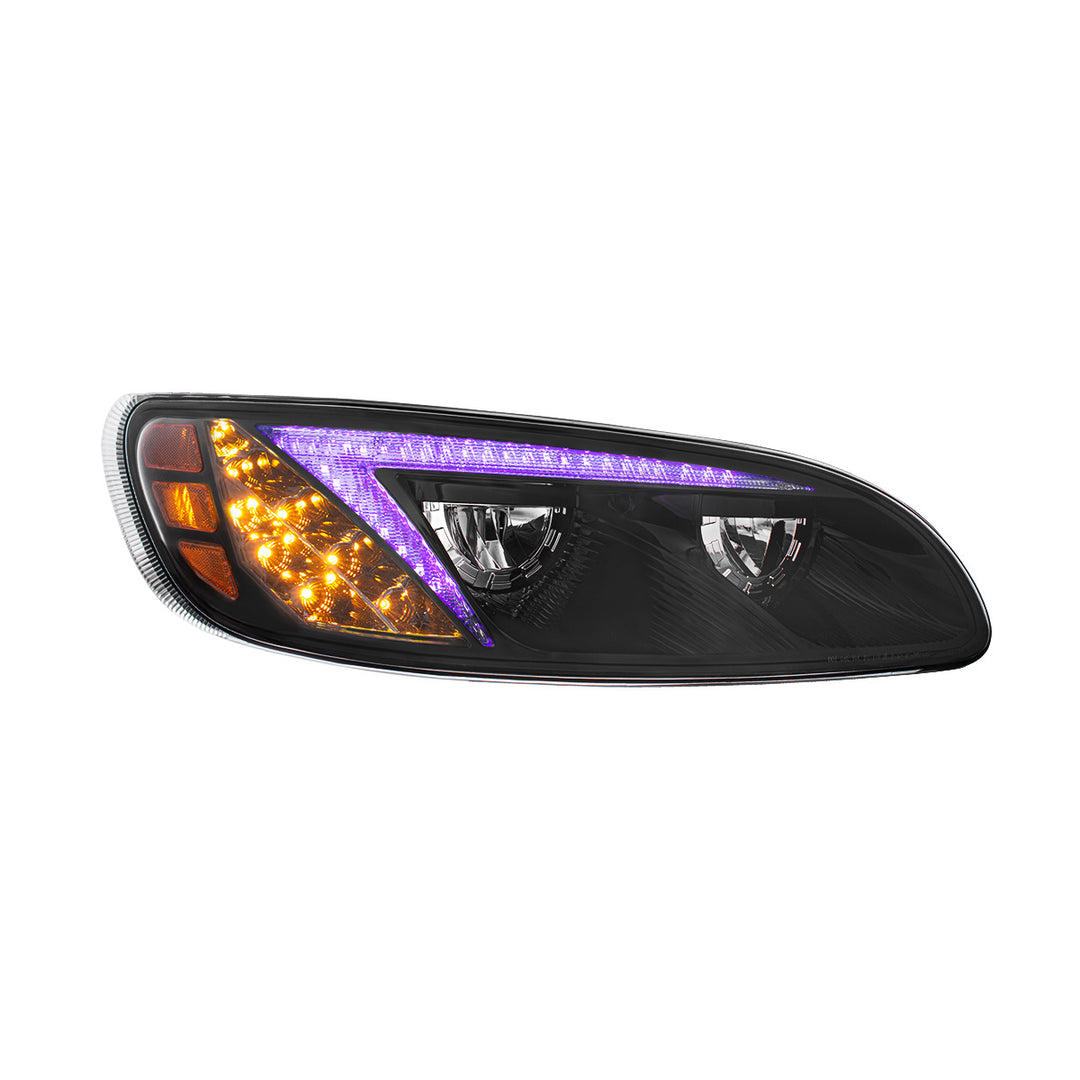 Black LED Headlight With Color Changing Position Light Bar For Peterbilt 386 (2005-2015) &amp; 387 (1999-2010) - Passenger