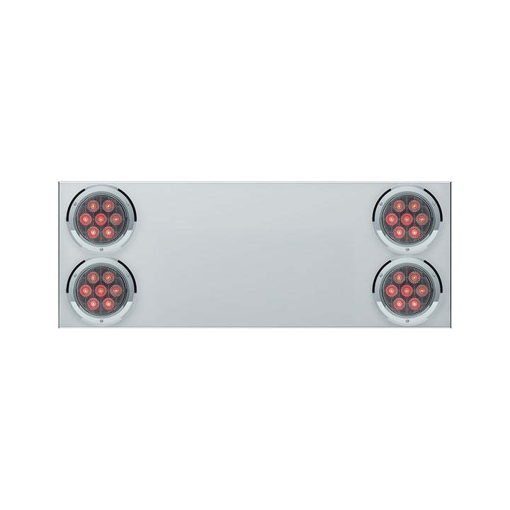 33-3/4" Stainless Rear Center Panel With Four 7 LED 4" Light &amp; Bezel (No LP Holes) - Red LED/Clear Lens - CS