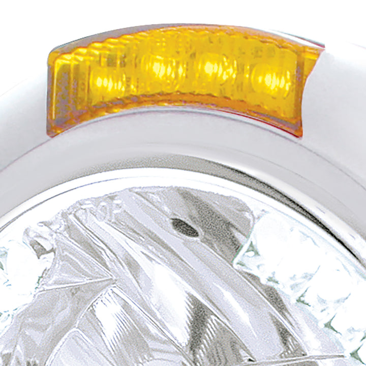 Chrome Classic Headlight H4 With 34 White LED &amp; Dual Mode LED Signal - Amber Lens