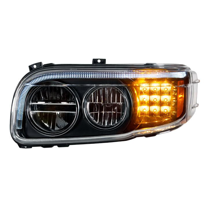 Blackout LED Headlight With LED Turn &amp; Position Light Bar For 2008-2023 Peterbilt 389 - Driver