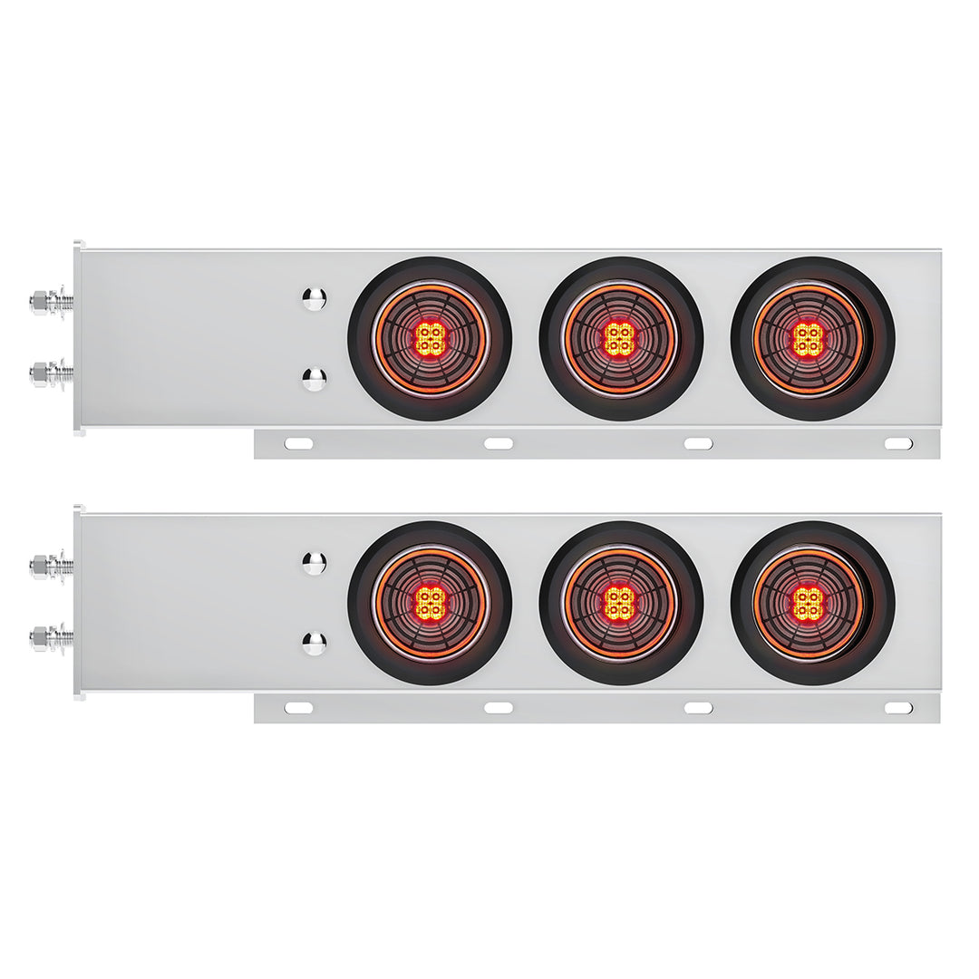 2-1/2" Bolt Pattern Stainless Steel Spring Loaded Bar With 6 x 4" 13 LED Abyss Lights - Red LED/Clear Lens (Pair)