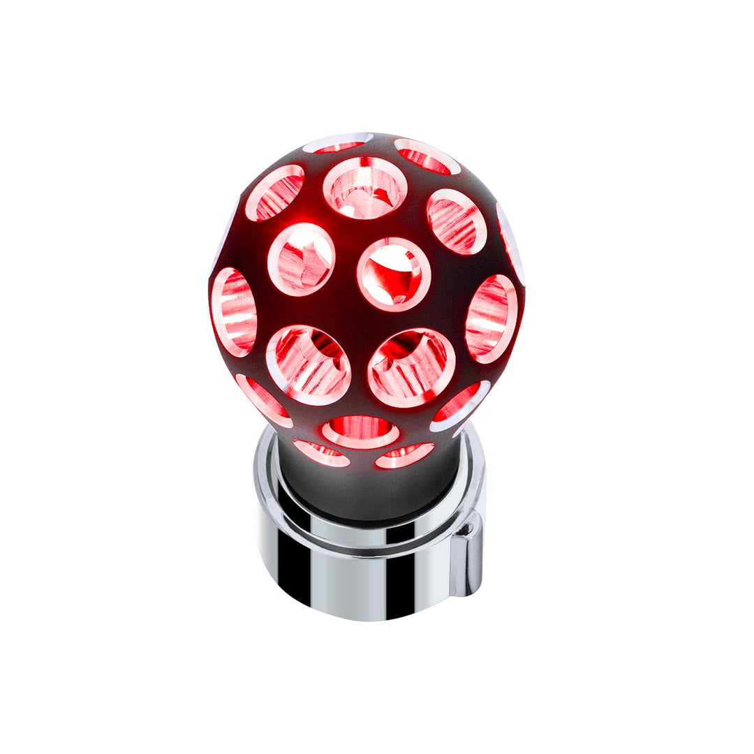 Thread-On Matte Black Phoenix Style Ball Gearshift Knob With LED 9/10 Speed Adapter - Red LED