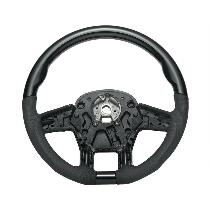 18" YourGrip Leather &amp; Wood Candy Color Steering Wheel For 2012-2021 PB 579&amp;2013-2021 KW T680 - Glossy Black