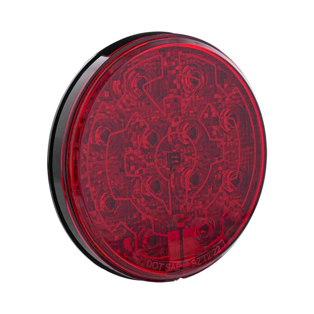 12 LED 4" Round Light (Stop, Turn &amp; Tail) With Heated Lens - Red LED/Red Lens