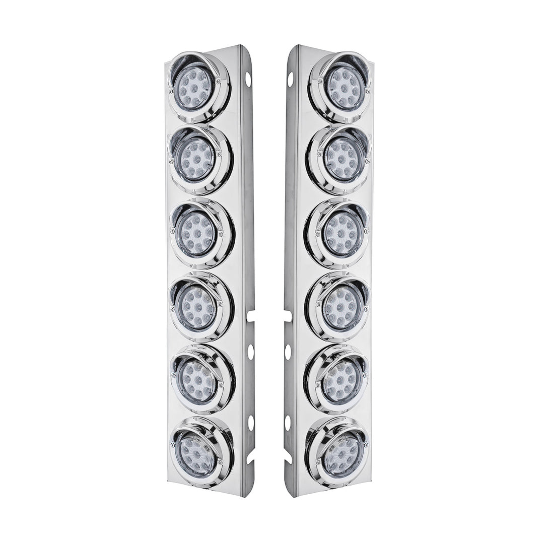 Stainless Steel Front Air Cleaner Bracket With 12 x 9 LED 2" Reflector Lights &amp; Visors For Peterbilt - Amber LED &amp; Lens