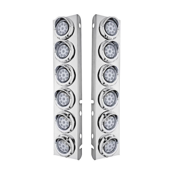 Stainless Steel Front Air Cleaner Bracket With 12 x 9 LED 2" Reflector Lights &amp; Visors For Peterbilt - Amber LED &amp; Lens