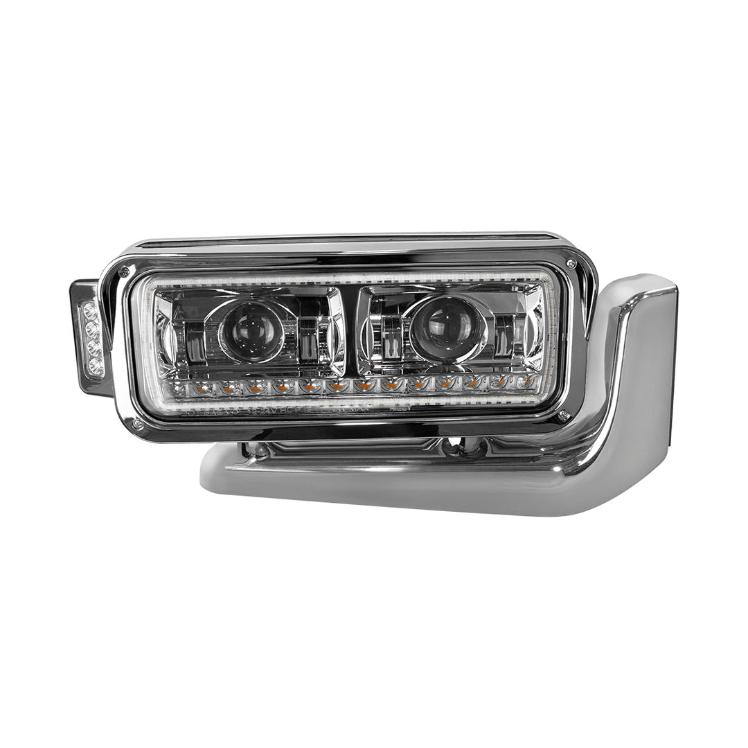 High Power LED Chrome Projection Headlight Assembly With Mounting Arm &amp; Turn Signal - Passenger