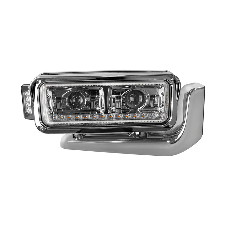 High Power LED Chrome Projection Headlight Assembly With Mounting Arm &amp; Turn Signal - Passenger