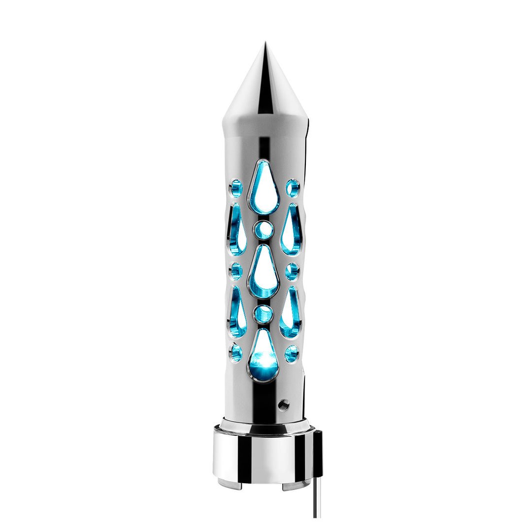 Brooklyn Style Spike Gearshift Knob With LED 9/10 Speed Adapter - Chrome/Blue LED
