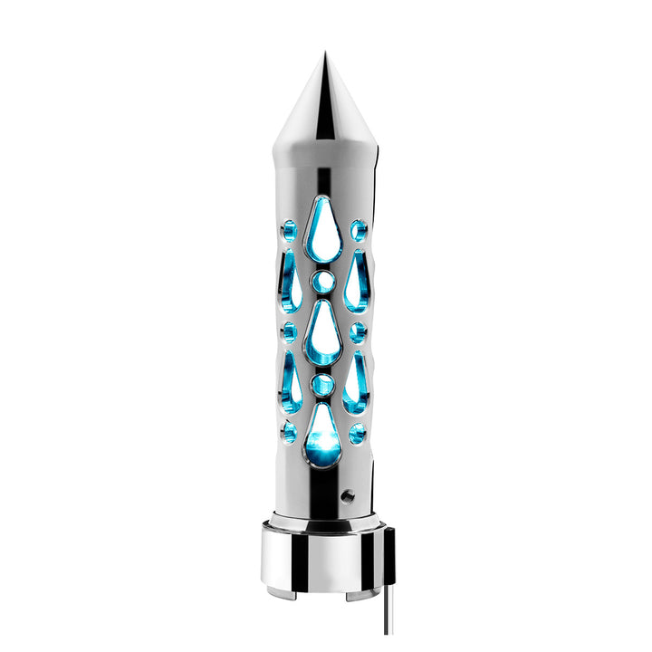Brooklyn Style Spike Gearshift Knob With LED 9/10 Speed Adapter - Chrome/Blue LED