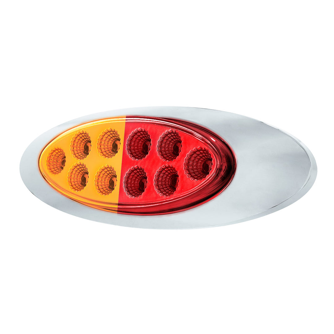 10 LED Oval Double Fury Light With Clear Lens &amp; Chrome Bezel (Clearance/Marker) - Amber &amp; Red LED/Clear Lens