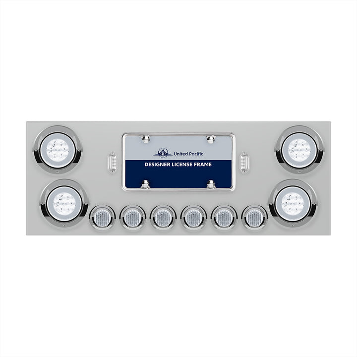 Stainless Steel Rear Center Panel With 4 x 21 LED 4" GloLight &amp; 6 x 9 LED 2" Lights &amp; Visors - Red LED/Clear Lens