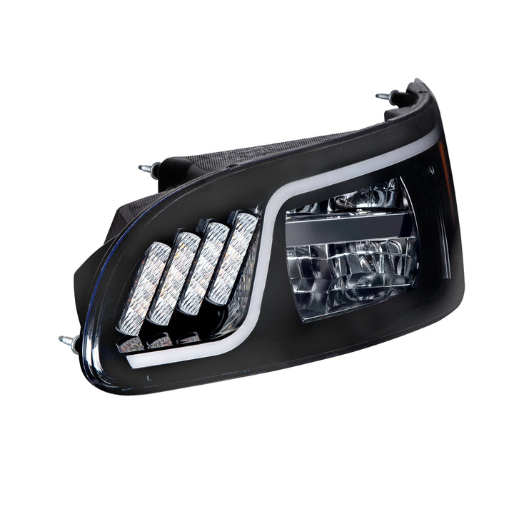Black LED Headlight With LED Turn, Position, &amp; DRL For Peterbilt 386 (2005-2015) &amp; 387 (1999-2010) - Driver