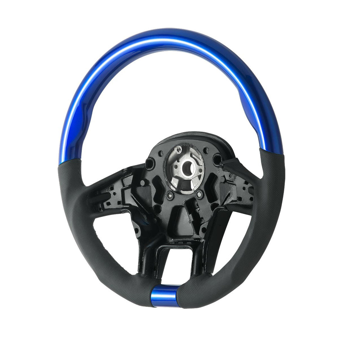 18" YourGrip Leather &amp; Wood Candy Color Steering Wheel For 2012-2021 PB 579&amp;2013-2021 KW T680 - Indigo Blue