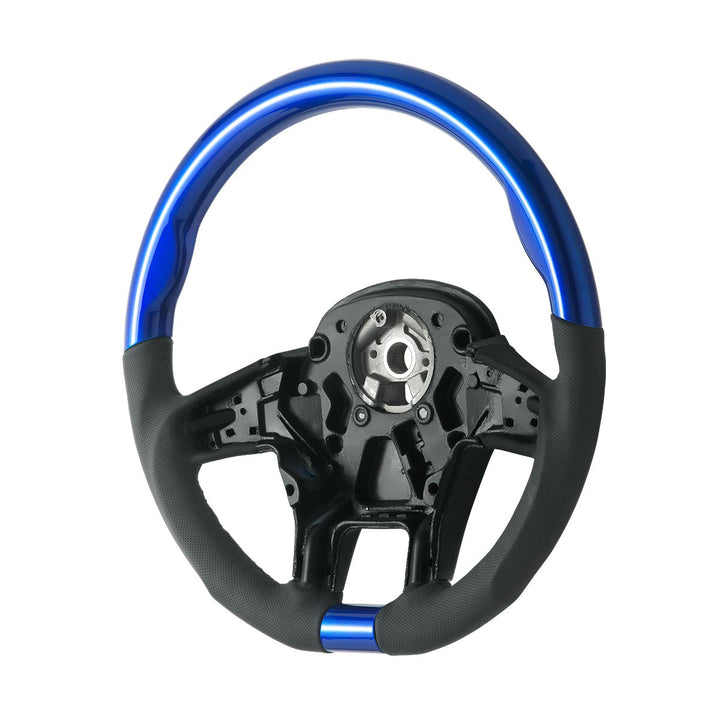18" YourGrip Leather &amp; Wood Candy Color Steering Wheel For 2012-2021 PB 579&amp;2013-2021 KW T680 - Indigo Blue