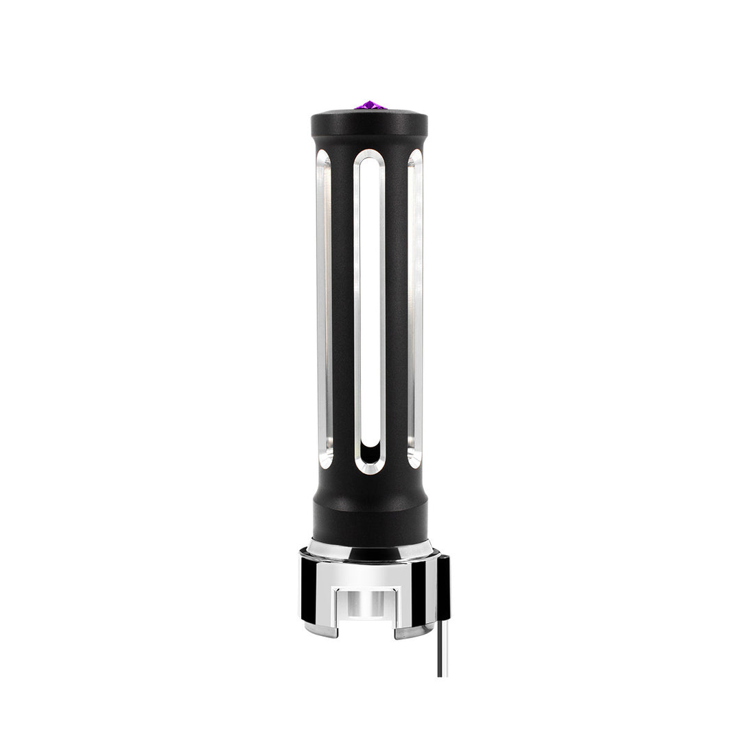 Thread-On Matte Black Sonoma Style Gearshift Knob With LED 13/15/18 Speed Adapter - Purple Crystal/Purple LED