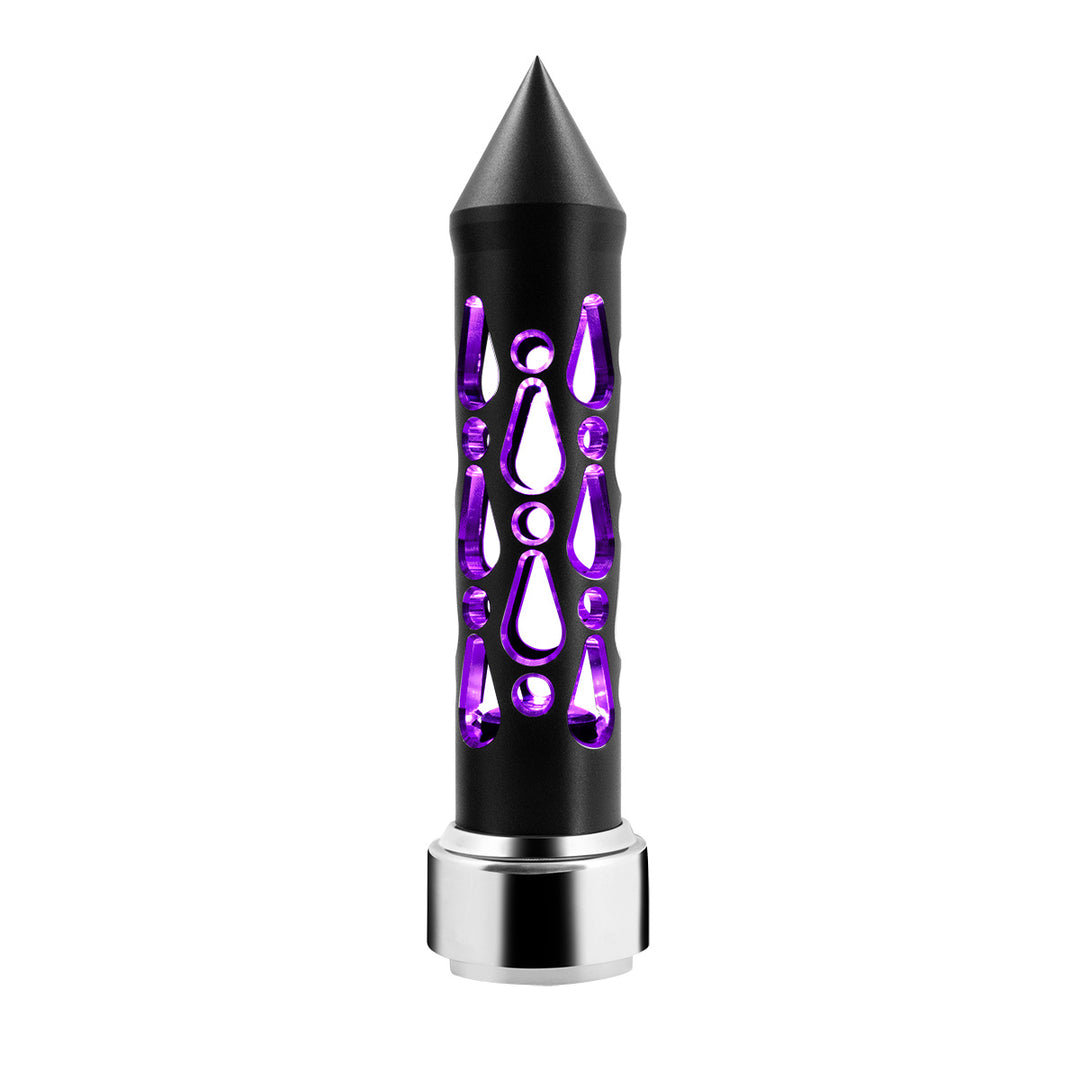 Thread-On Brooklyn Style Spike Gearshift Knob With LED 9/10 Speed Adapter - Matte Black/Purple LED