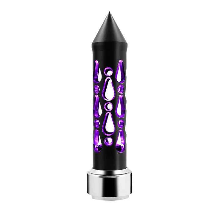 Thread-On Brooklyn Style Spike Gearshift Knob With LED 9/10 Speed Adapter - Matte Black/Purple LED