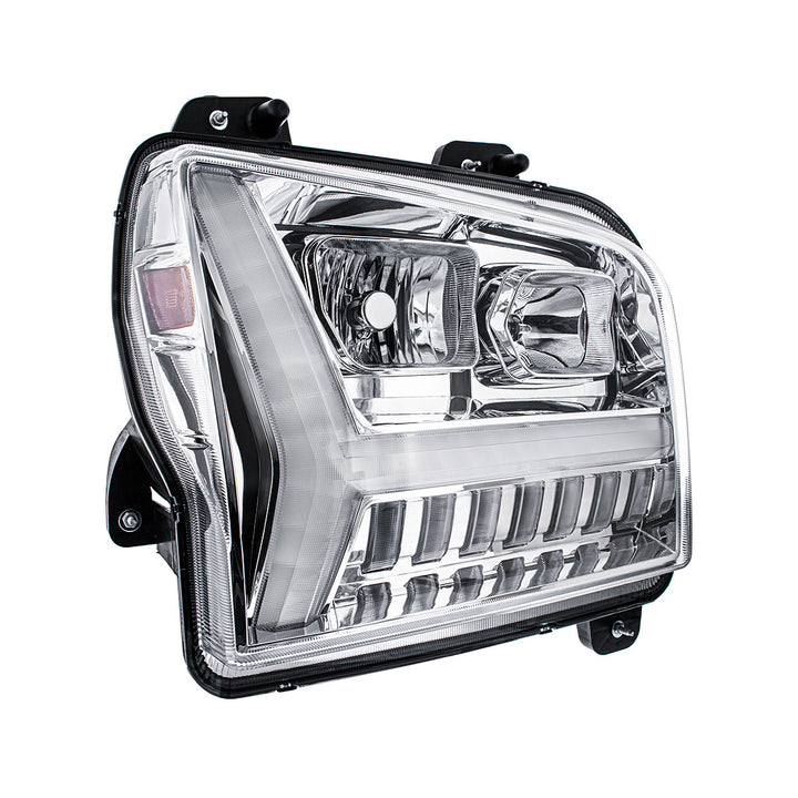 Chrome Headlight With LED DRL Light Bar &amp; Turn Signal For 2018-2024 Kenworth W990 - Passenger