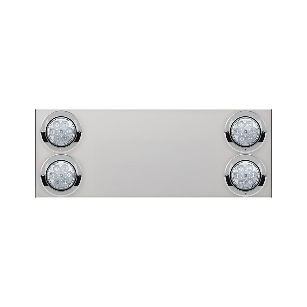 33-3/4" Stainless Rear Center Panel With Four 7 LED 4" Reflector Lights&amp;Visors(No LP Holes) - Red LED/Clear Lens