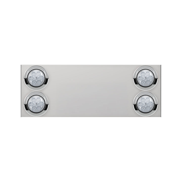 33-3/4" Stainless Rear Center Panel With Four 7 LED 4" Reflector Lights&amp;Visors(No LP Holes) - Red LED/Clear Lens