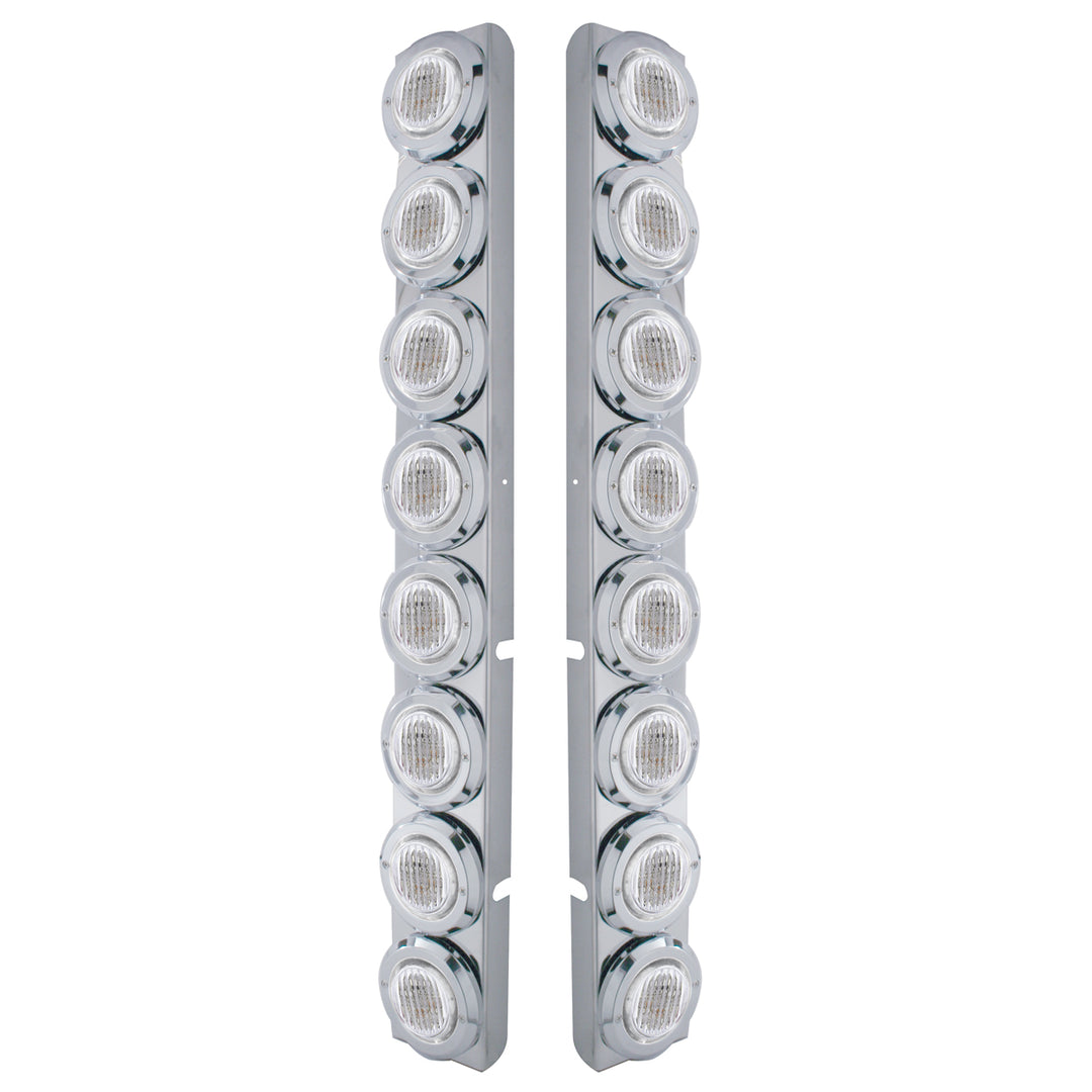 Stainless Steel Rear Air Cleaner Bracket With 16 x 9 LED 2" Lights &amp; Bezels For Peterbilt - Red LED/Clear Lens