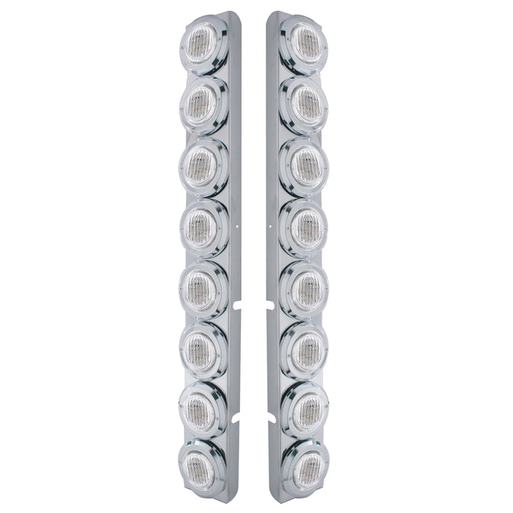 Stainless Steel Rear Air Cleaner Bracket With 16 x 9 LED 2" Lights &amp; Bezels For Peterbilt - Red LED/Clear Lens