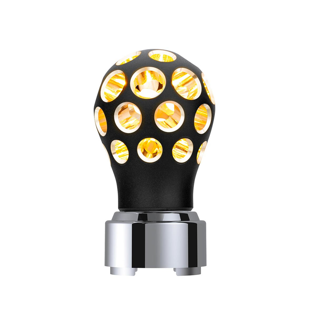 Thread-On Matte Black Phoenix Style Ball Gearshift Knob With LED 9/10 Speed Adapter - Amber LED