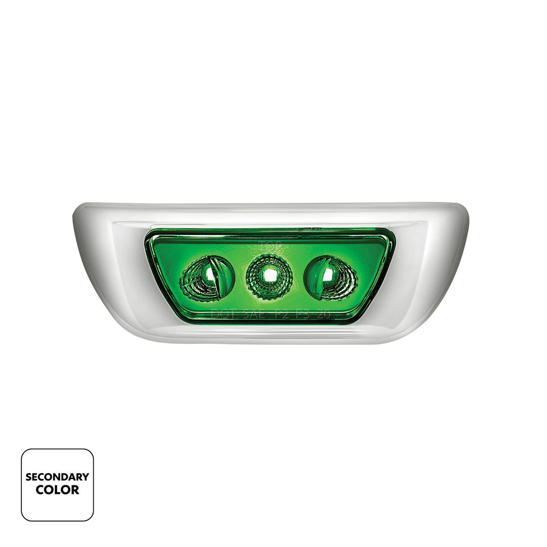 3 LED Double Fury Cab Light For 2013-2021 Kenworth T680 &amp; 2012-2021 Peterbilt 579 - Amber &amp; Green LED