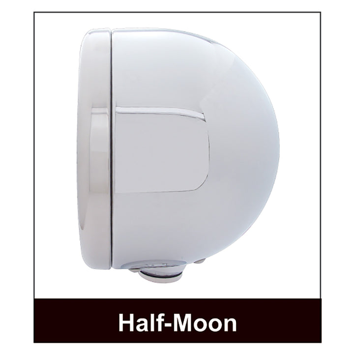 Stainless Classic Half Moon Headlight 11 LED Bulb &amp; LED Signal - Amber Lens