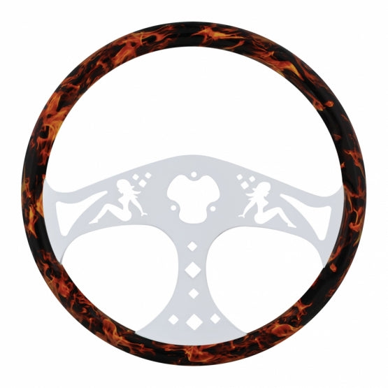 18" Flame Steering Wheel With Hydro - dip Finish Wood - Lady