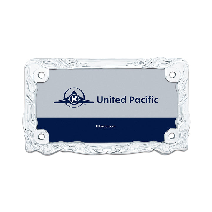 Motorcycle License Plate Frame - Chrome Flame &amp; Frame