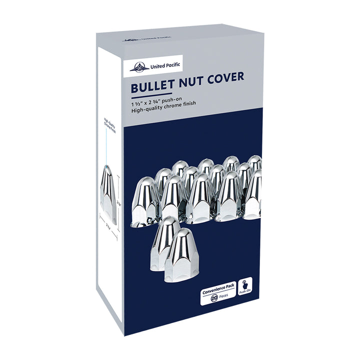 1-1/2" x 2-3/4" Chrome Plastic Bullet Nut Covers - Push-On (Color Box of 20)