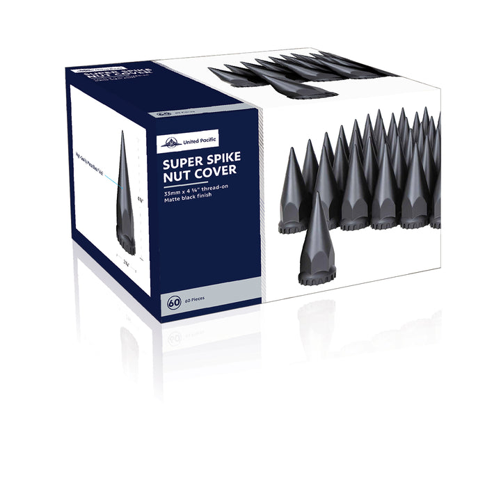33mm X 4-3/4" Matte Black Spike Nut Covers With Flange - Thread-On (60-Pack)