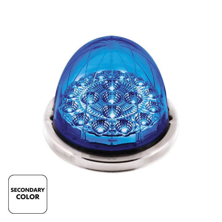 17 LED Watermelon Double Fury Light Flush Mount Kit With Low Profile Stainless Steel Bezel - Amber &amp; Blue LED/Clear Lens
