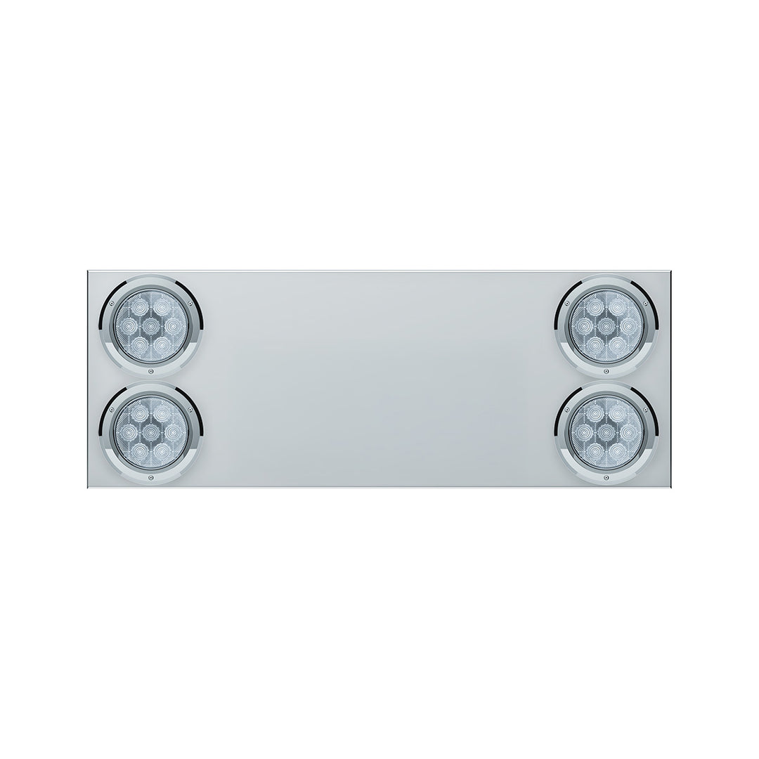 33-3/4" Stainless Rear Center Panel With Four 7 LED 4" Light &amp; Bezel (No LP Holes) - Red LED/Clear Lens - CS