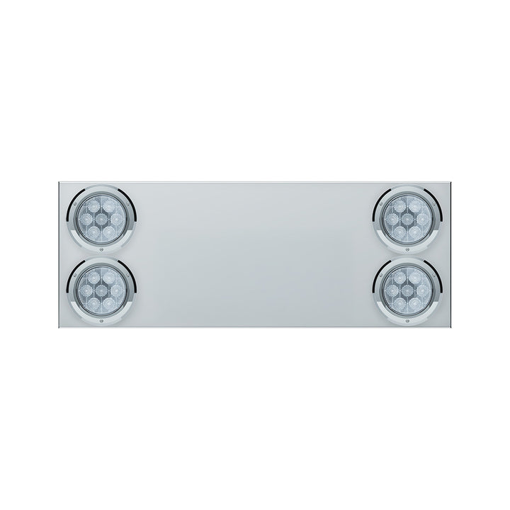 33-3/4" Stainless Rear Center Panel With Four 7 LED 4" Light &amp; Bezel (No LP Holes) - Red LED/Clear Lens - CS