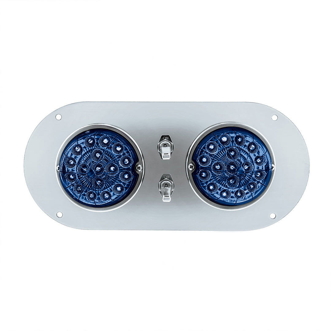304 Stainless Steel Above Door Dome Light Kit With 2 x 17 LED Double Fury Watermelon For KW &amp; PB Trucks - Red &amp; Blue LED